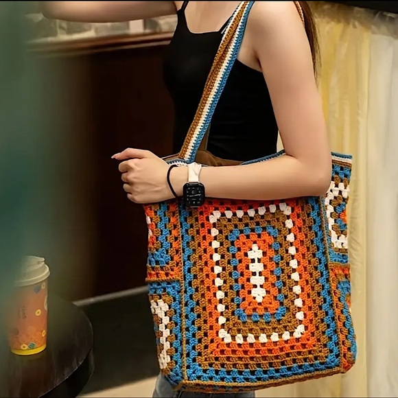 Handbags - New Large Crochet Lined Tote Bag - Lake Blue